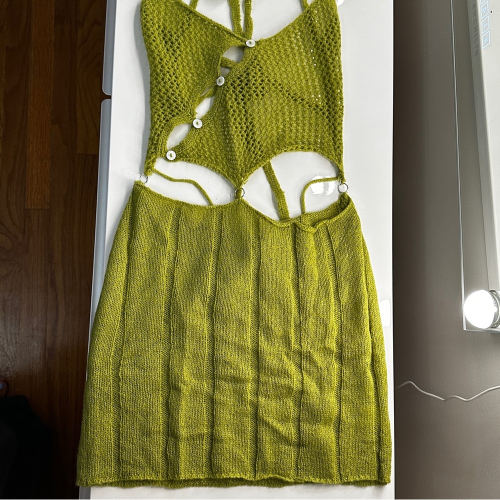 Green Knot Mini Dress with Cutouts
